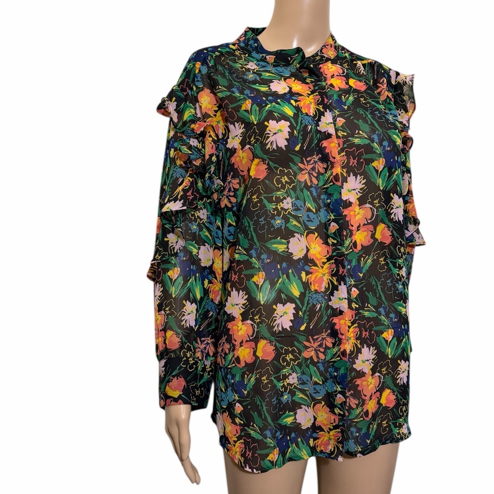 Ted Baker Black and Green Patterned floral Top size 5 - Picture 2 of 5